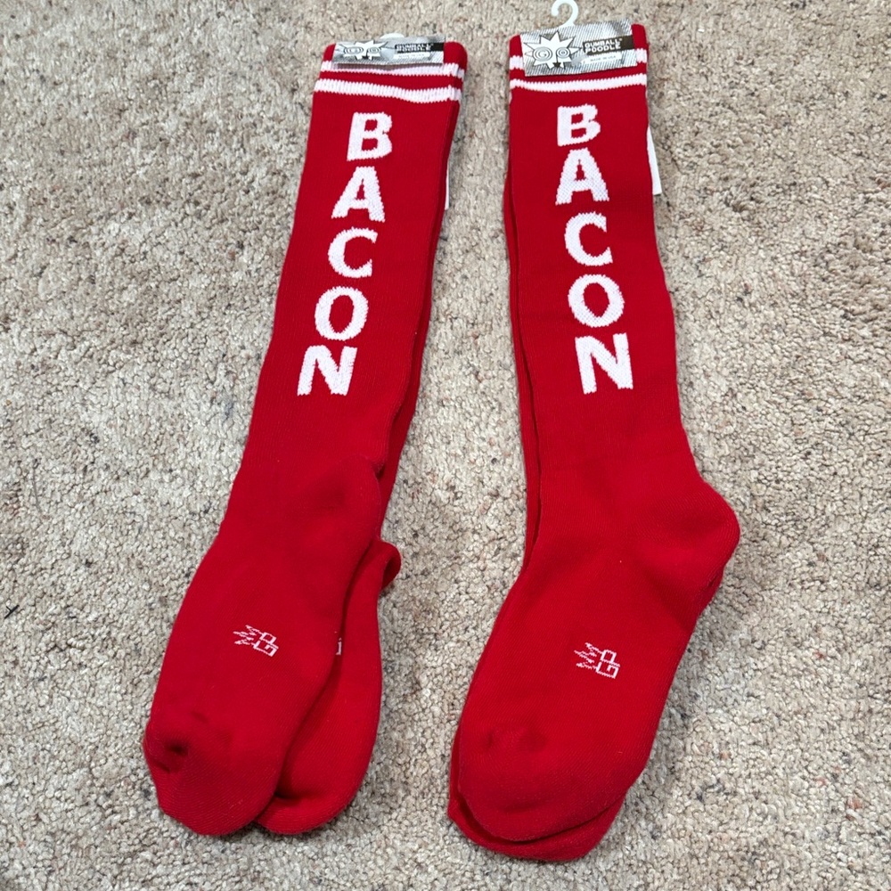 Bold Red 'Bacon' Knee-High Socks